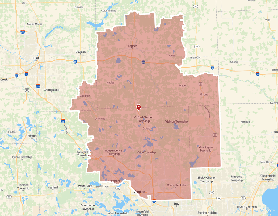 NES Plumbing Heating and Cooling Service Areas - Oxford, MI